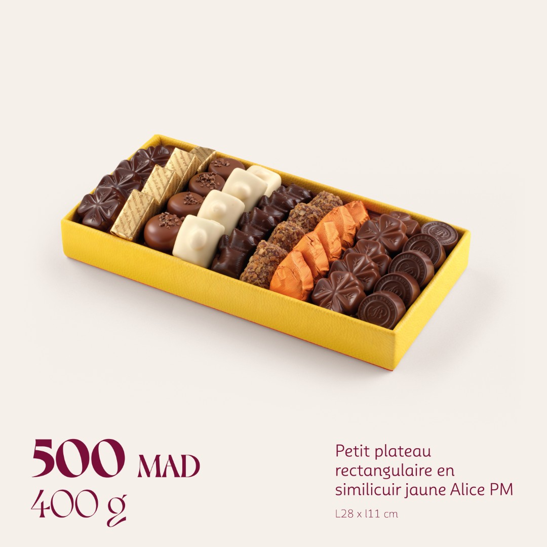 Petit plateau rectangulaire en similicuir jaune Alice